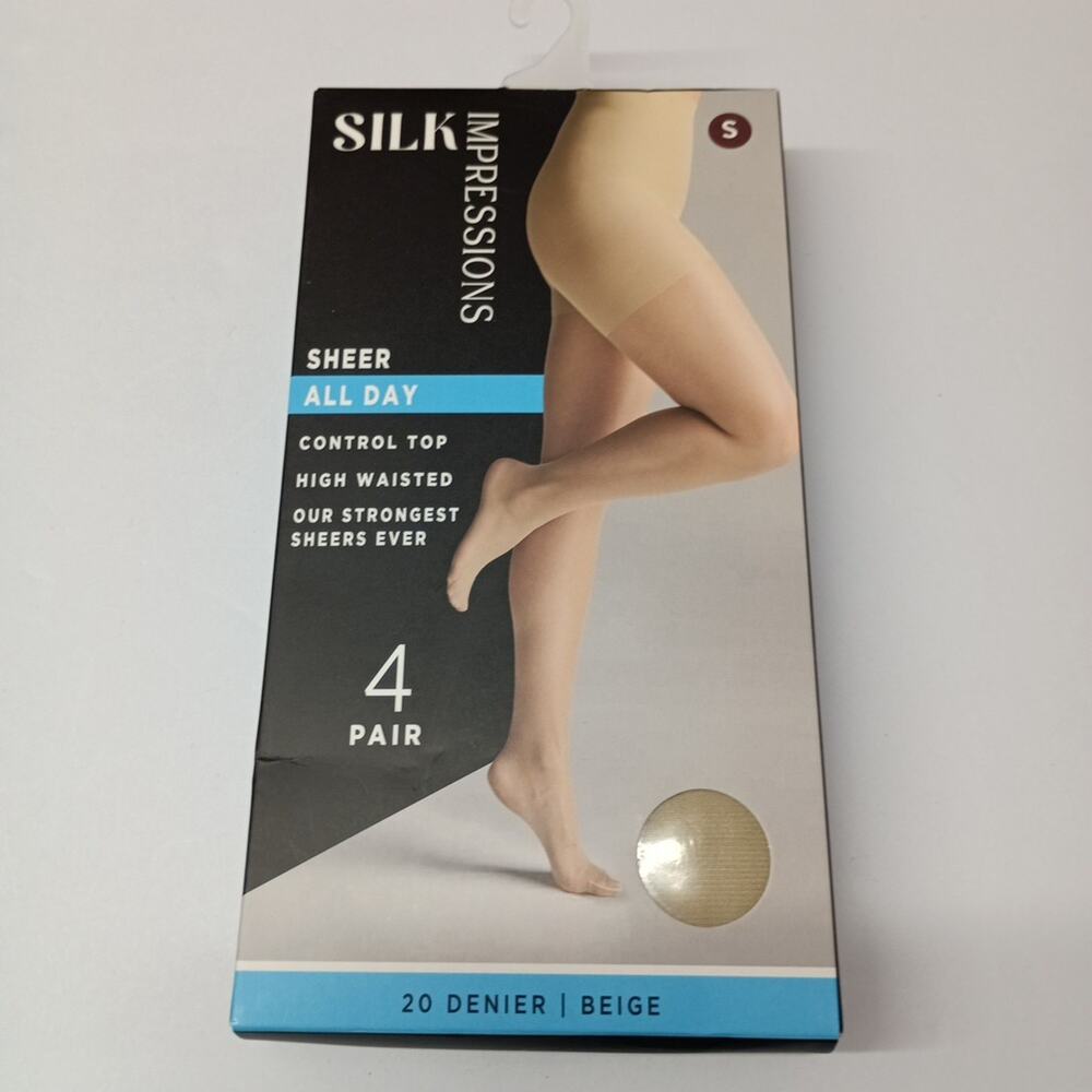 New‎ Silk Impressions Pantyhose Sheer For All Day 4-Pack Size S Beige 20 Denier